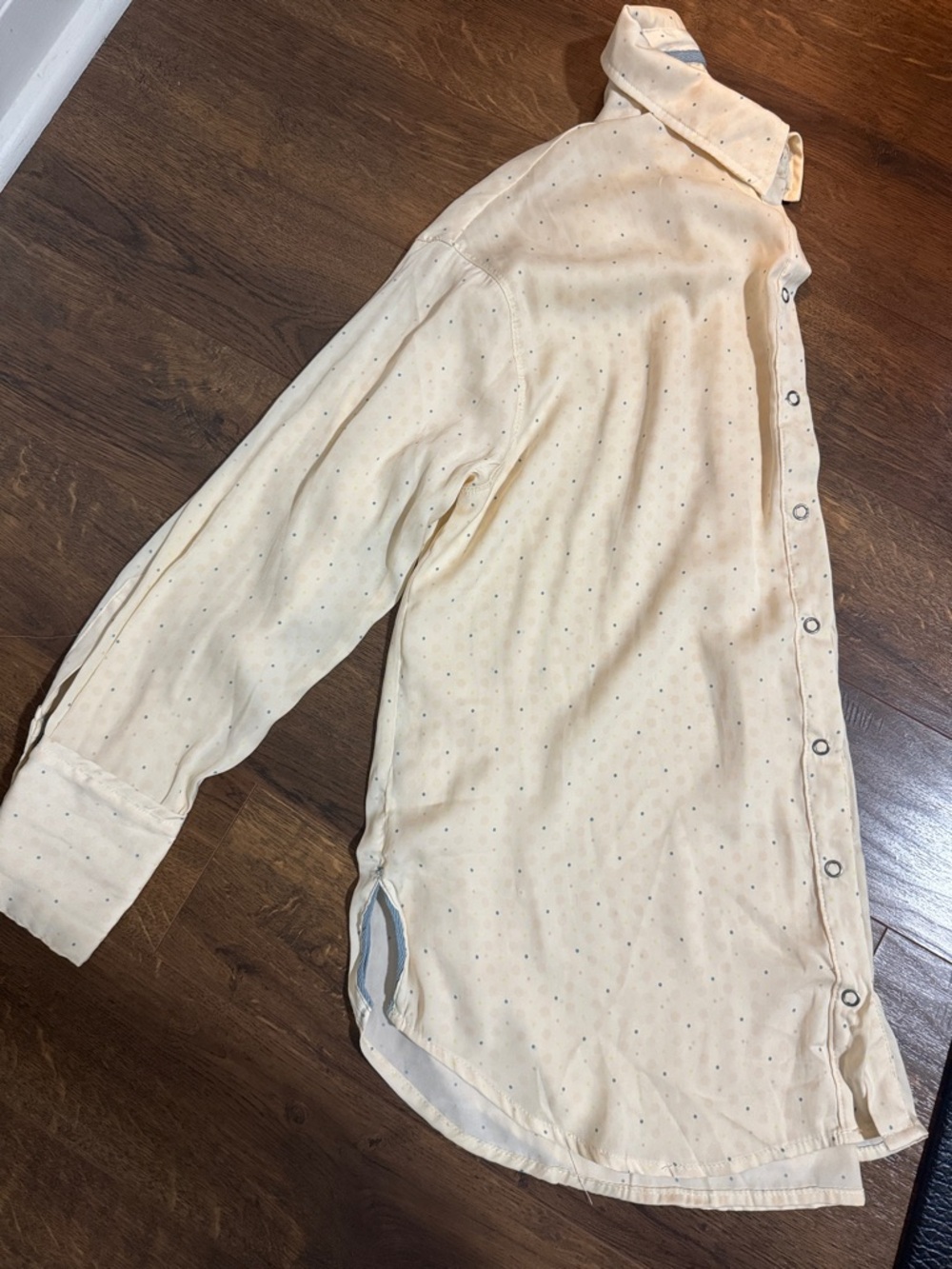 Oversize we The Free Light Cream Button-Up Shirt with Subtle Dot Pattern